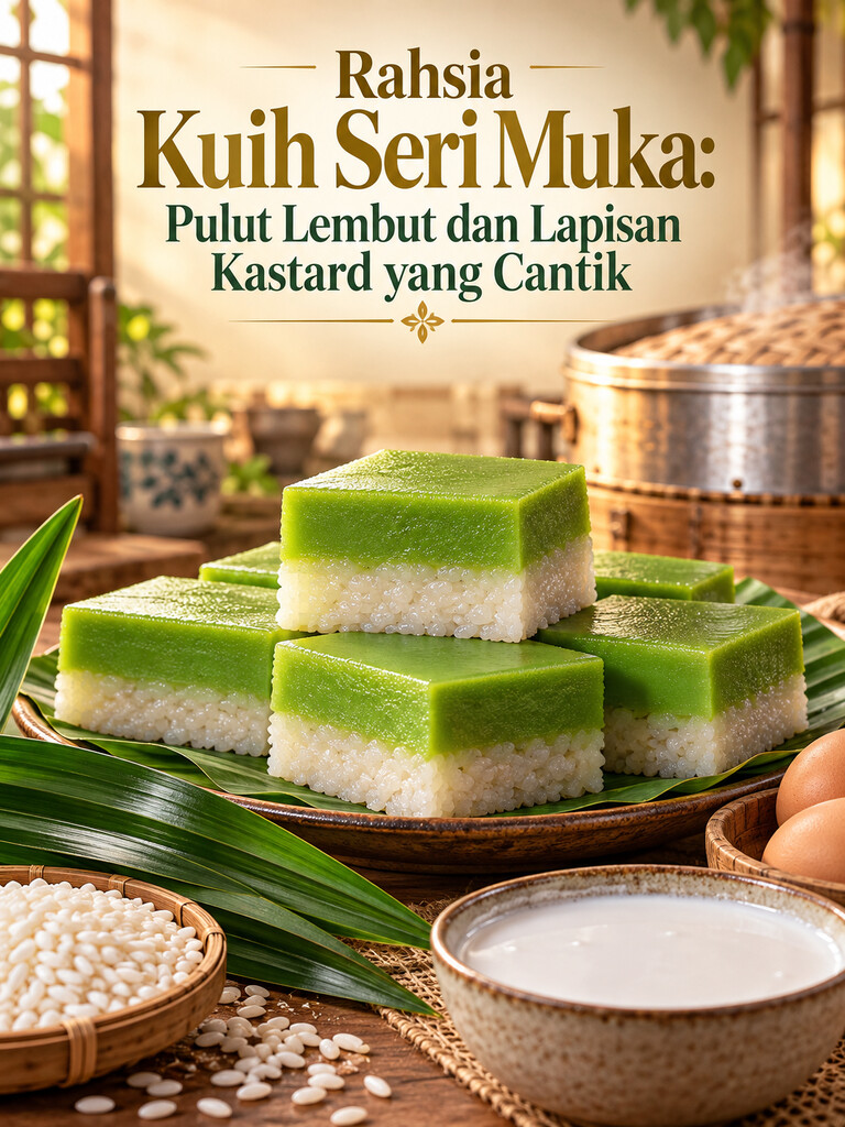 Rahsia Kuih Seri Muka: Pulut Lembut dan Lapisan Kastard yang Cantik