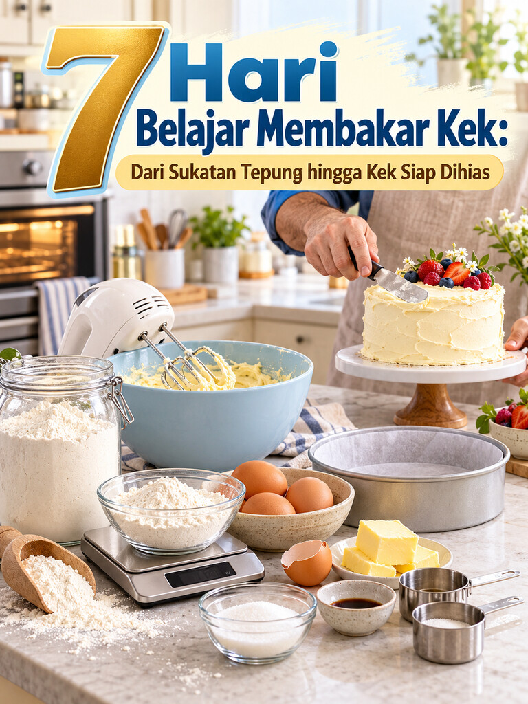 7 Hari Belajar Membakar Kek: Dari Sukatan Tepung hingga Kek Siap Dihias