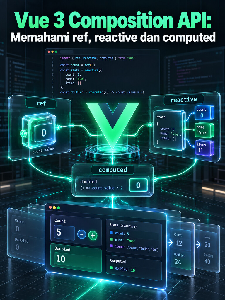 Vue 3 Composition API: Memahami ref, reactive dan computed