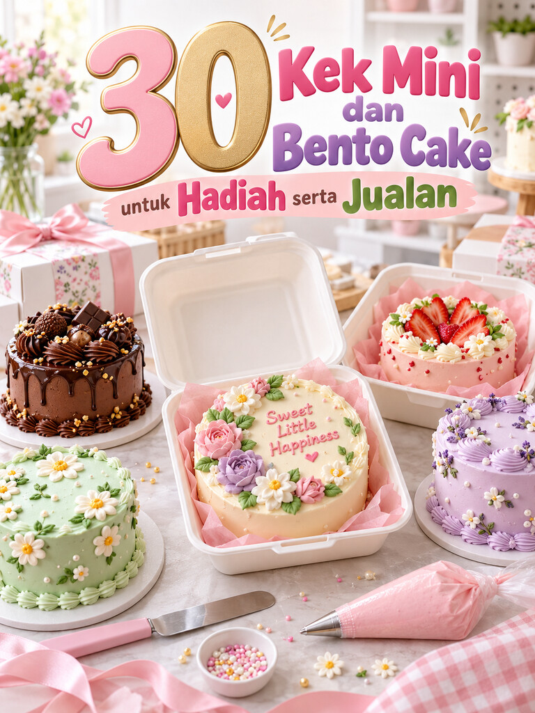 30 Kek Mini dan Bento Cake untuk Hadiah serta Jualan
