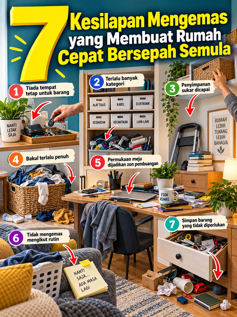 7 Kesilapan Mengemas yang Membuat Rumah Cepat Bersepah Semula