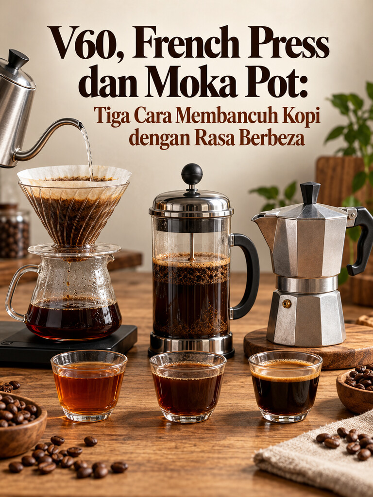 V60, French Press dan Moka Pot: Tiga Cara Membancuh Kopi dengan Rasa Berbeza