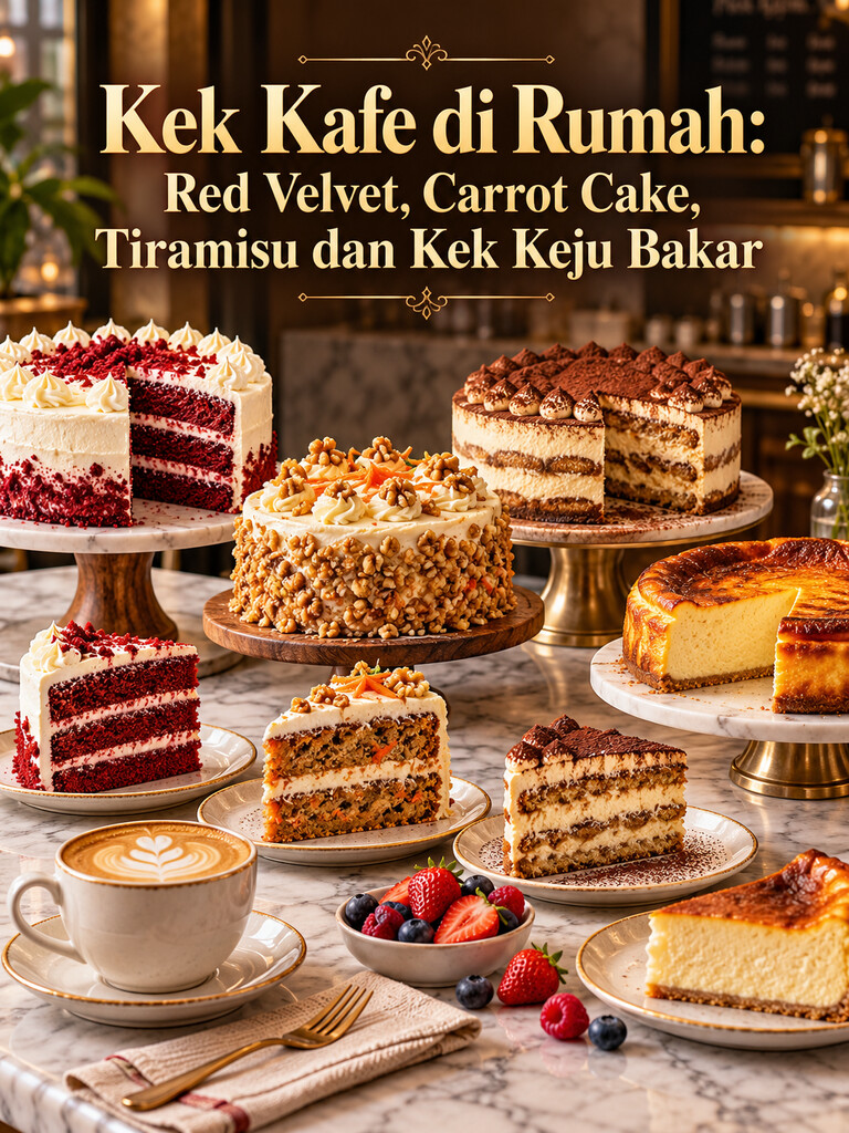 Kek Kafe di Rumah: Red Velvet, Carrot Cake, Tiramisu dan Kek Keju Bakar