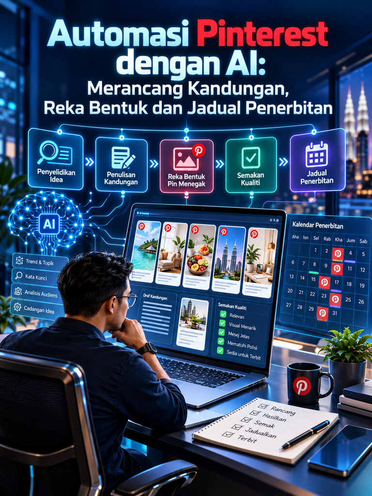 Automasi Pinterest dengan AI: Merancang Kandungan, Reka Bentuk dan Jadual Penerbitan