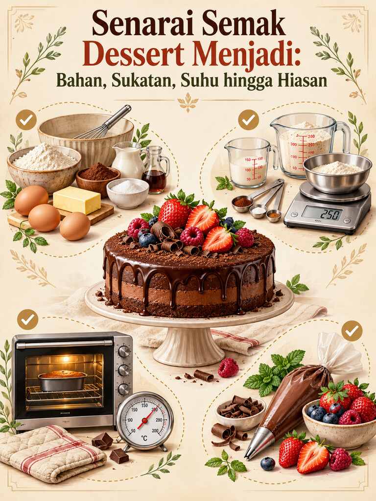 Senarai Semak Dessert Menjadi: Bahan, Sukatan, Suhu hingga Hiasan