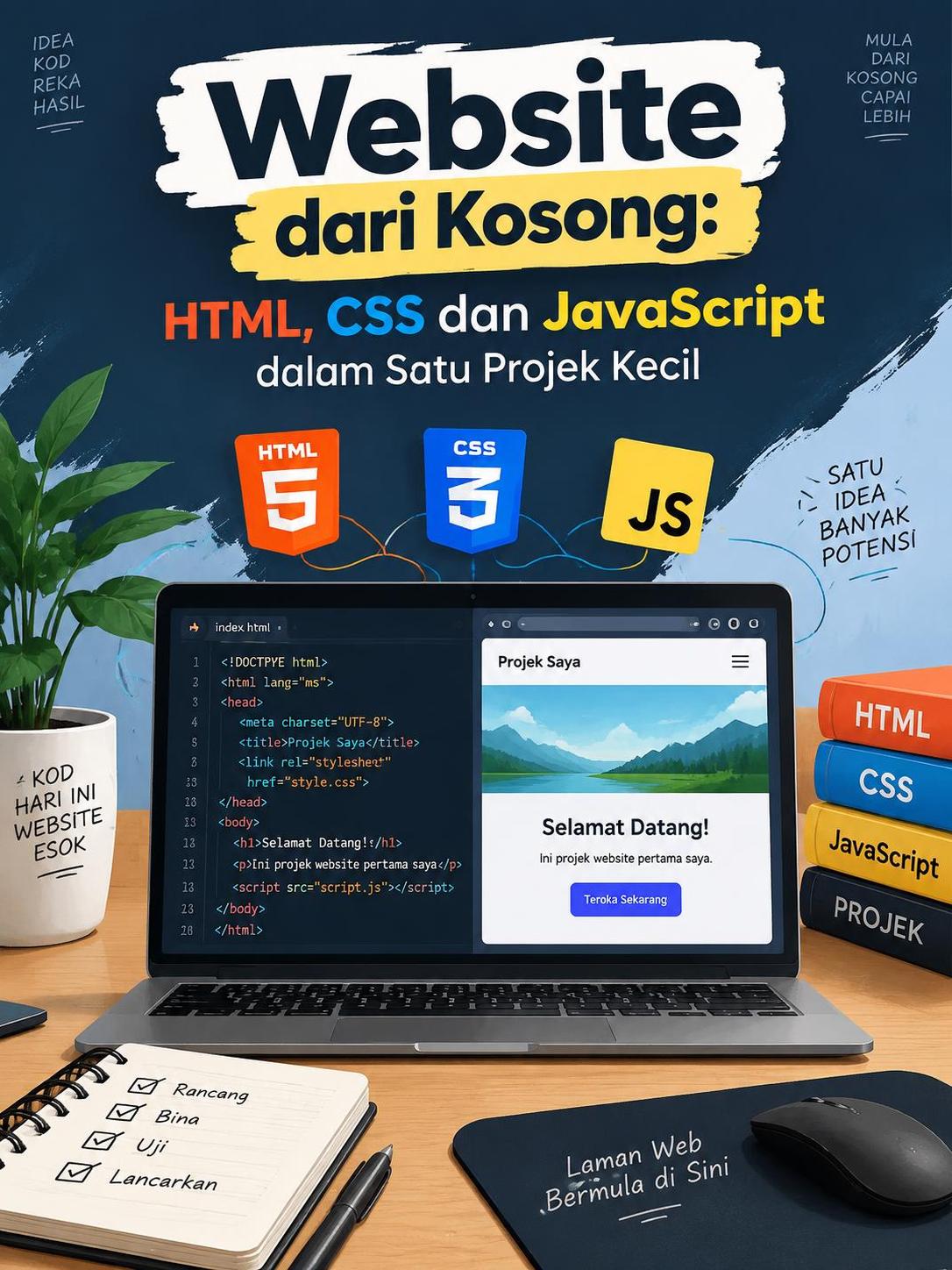 Website dari Kosong: HTML, CSS dan JavaScript dalam Satu Projek Kecil