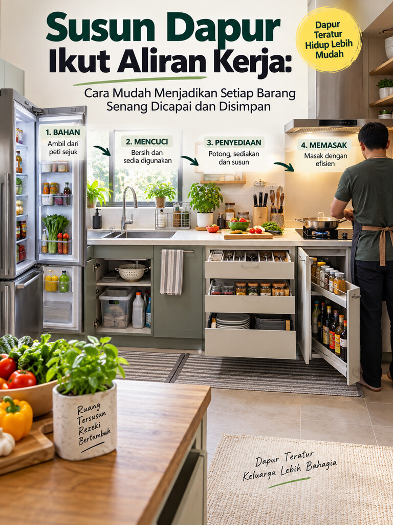 Susun Dapur Ikut Aliran Kerja: Cara Mudah Menjadikan Setiap Barang Senang Dicapai dan Disimpan