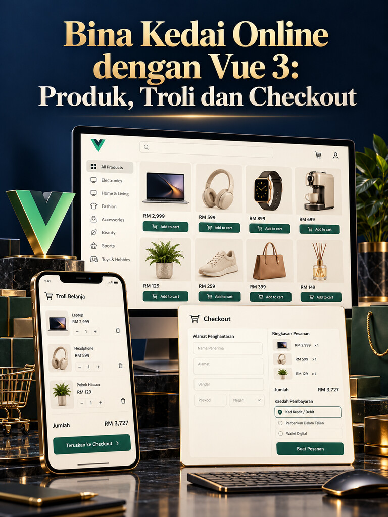 Bina Kedai Online dengan Vue 3: Produk, Troli dan Checkout