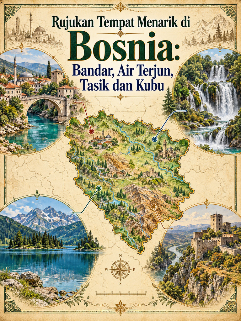 Rujukan Tempat Menarik di Bosnia: Bandar, Air Terjun, Tasik dan Kubu