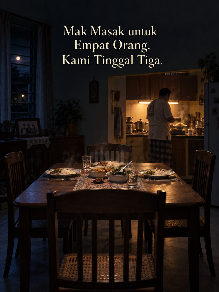 Mak Masak untuk Empat Orang. Kami Tinggal Tiga.